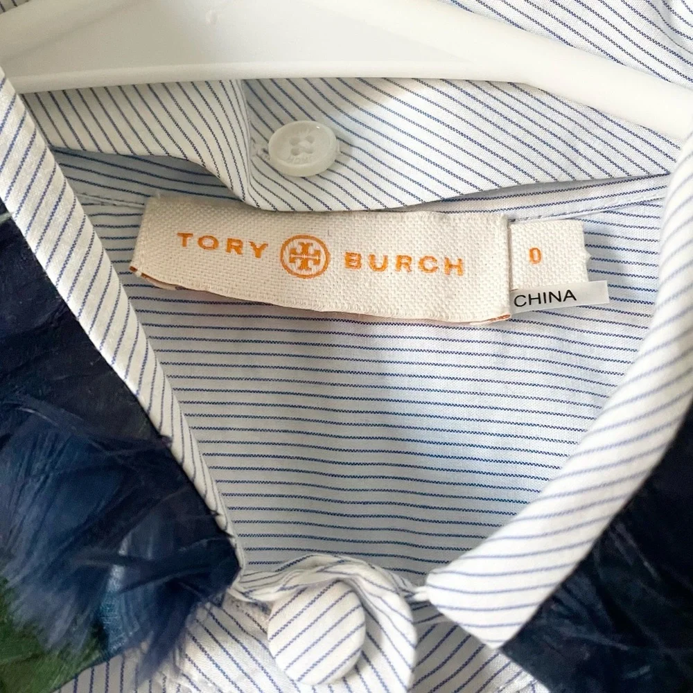 Tory Burch feather embellished collar stripe poplin shirt 0 - Picture 3 of 5